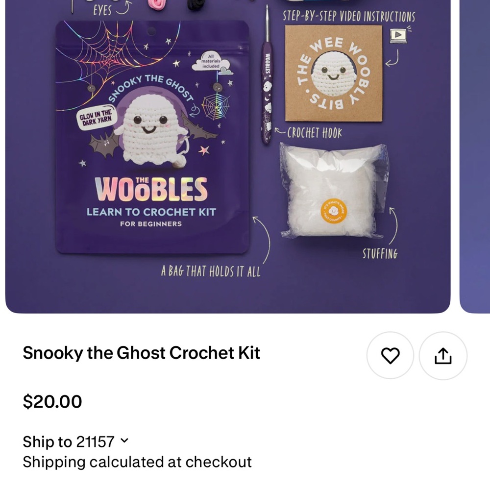 New THE WOBBLES Snooky the Ghost Crochet Kit
